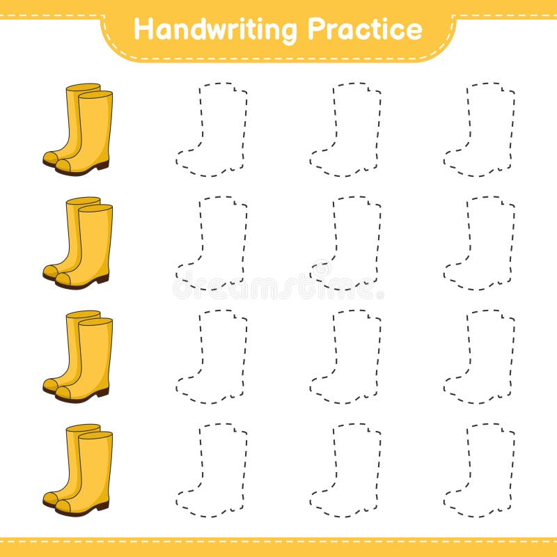 Handwriting practice. Tracing lines of Rubber Boots. Educational children game, printable worksheet, vector illustration stock illustration