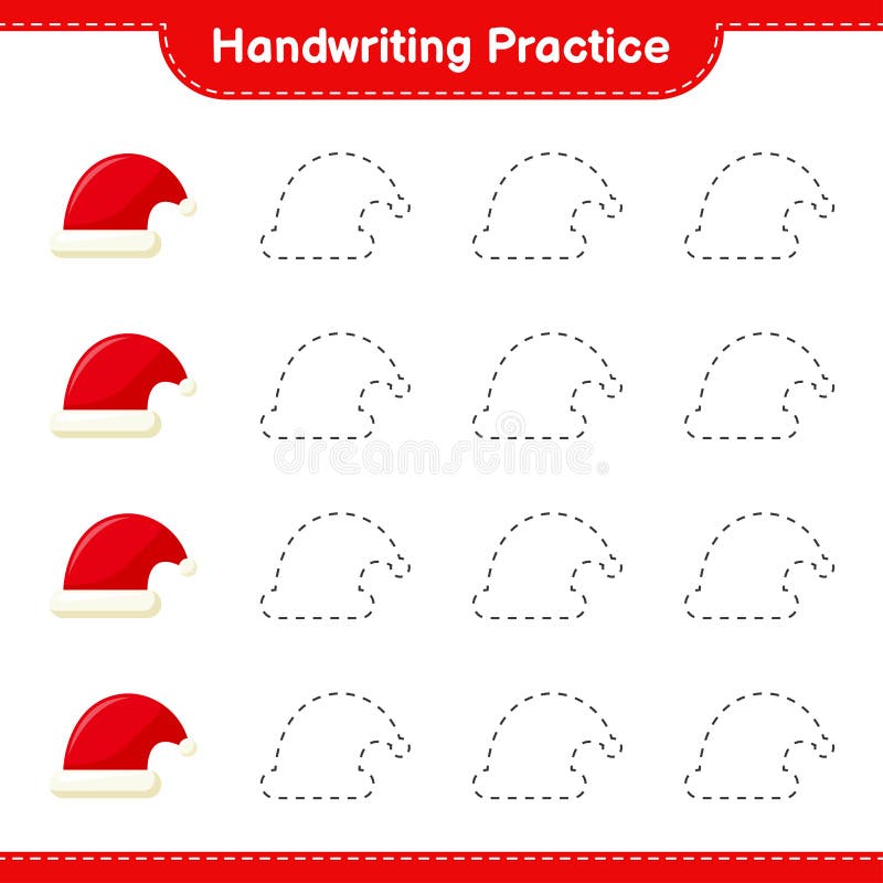Handwriting practice. Tracing lines of Santa Hat. Educational children game vector illustration