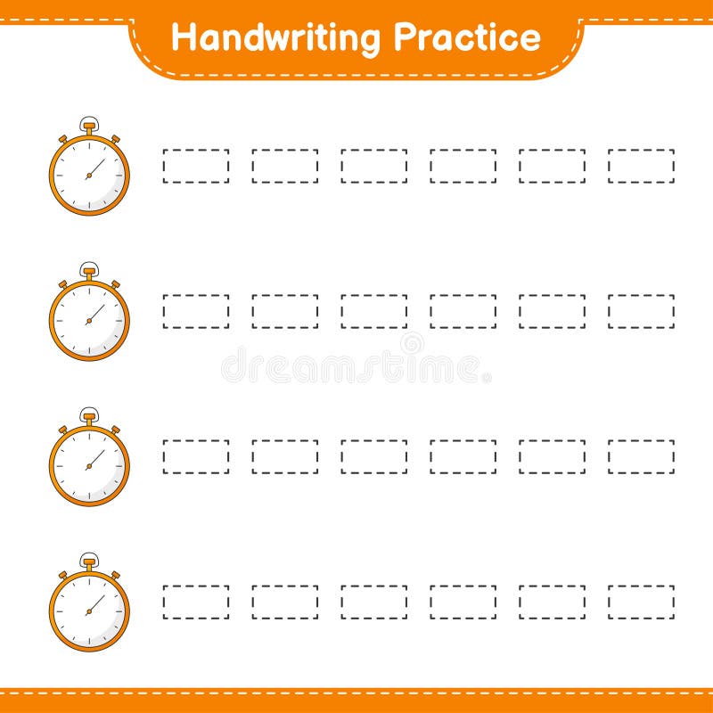 Handwriting Practice. Tracing Lines of Stopwatch Stock Vector