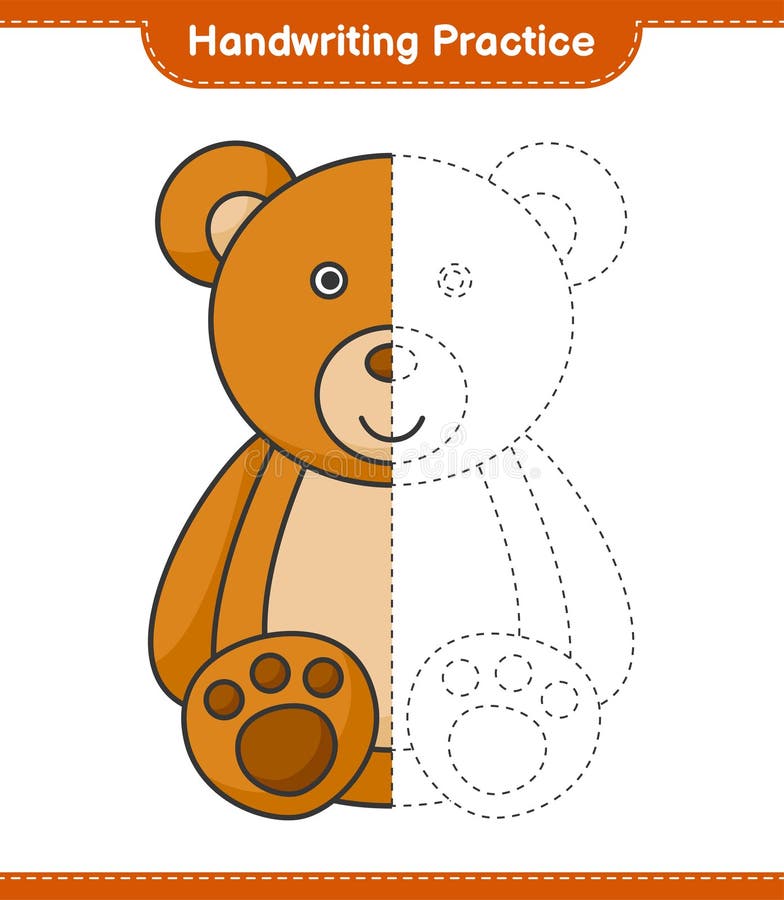 Handwriting practice. Tracing lines of Teddy Bear. Educational children game, printable worksheet, vector illustration stock illustration