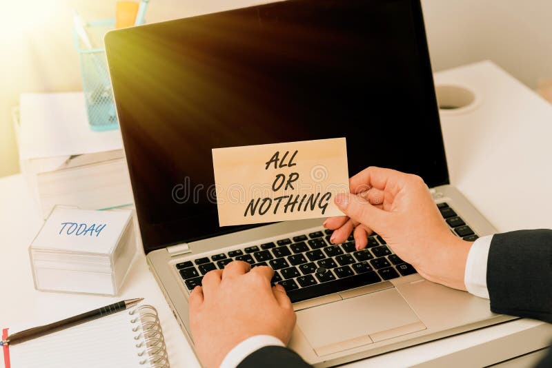 Handwriting text All Or Nothing. Business overview To get or lose everything no middle points accepted Businessman royalty free stock images