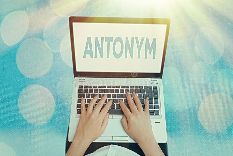 Handwriting text Antonym. Concept meaning word or phrase whose meaning is the opposite of another word stock photography