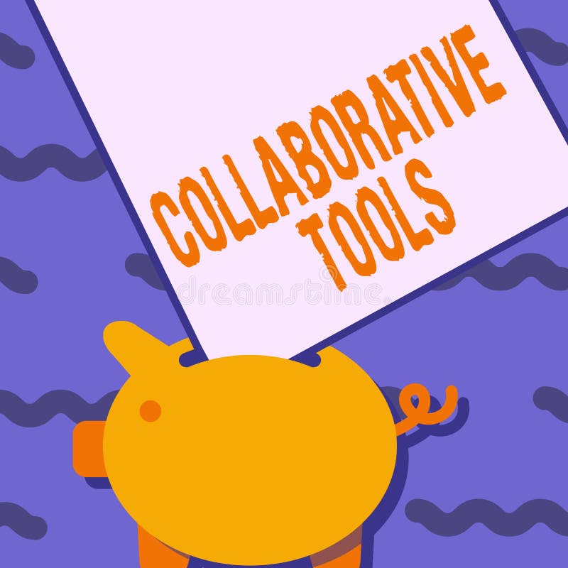 Handwriting text Collaborative Tools. Business showcase Private Social Network to Connect thru Online Email Piggy Bank vector illustration