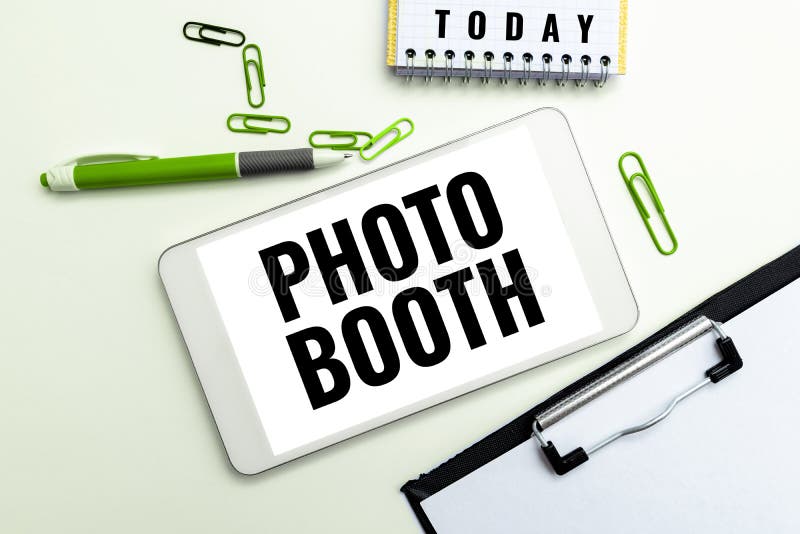 Handwriting text Photo Booth. Business idea form of photo sharing and publishing in the format of a blog royalty free stock photos