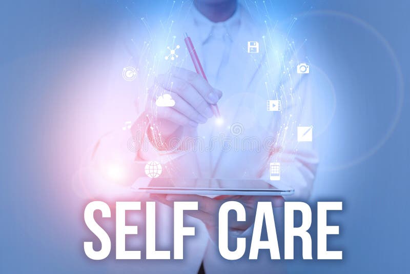 Handwriting text Self Care. Business concept the practice of taking action to improve one s is own health Business Woman royalty free stock photos