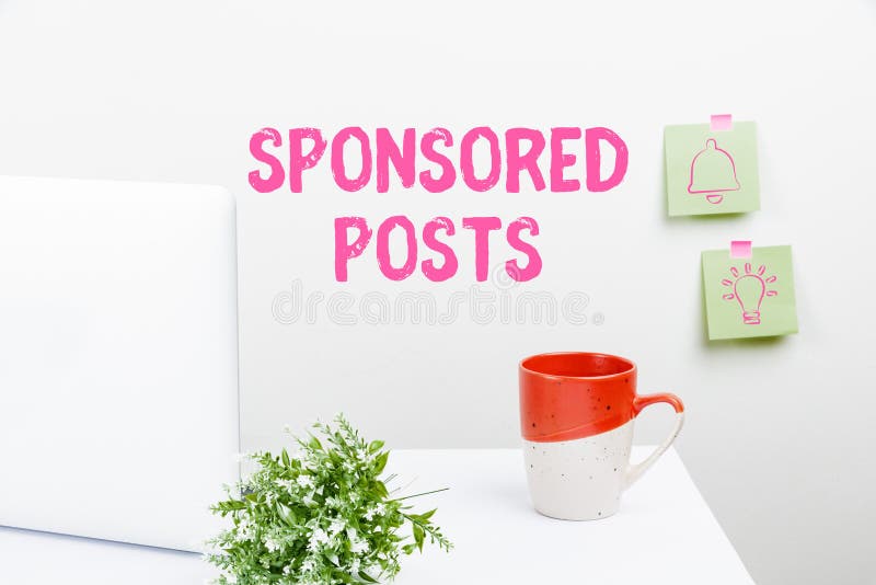 Handwriting text Sponsored Posts. Business approach post that a business pays to distribute to a wider audiences Tidy royalty free stock images