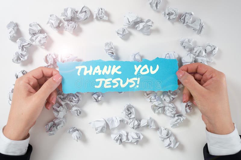 Handwriting text Thank You Jesus. Business overview Being grateful for what the Lord has given you Religious Man Holding royalty free stock photos