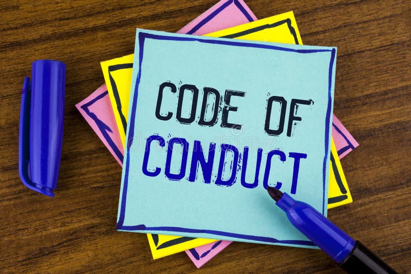 Handwriting text writing Code Of Conduct. Concept meaning Follow principles and standards for business integrity written on Sticky