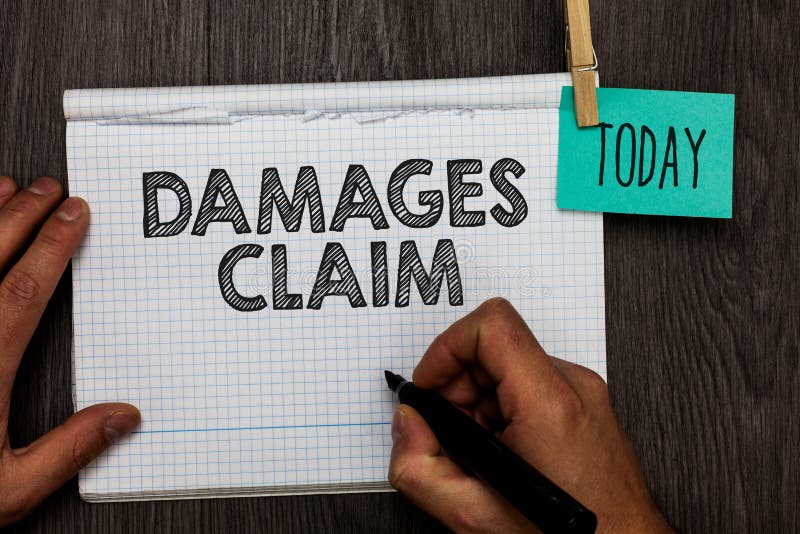 Handwriting Text Writing Damages Claim. Concept Meaning Demand