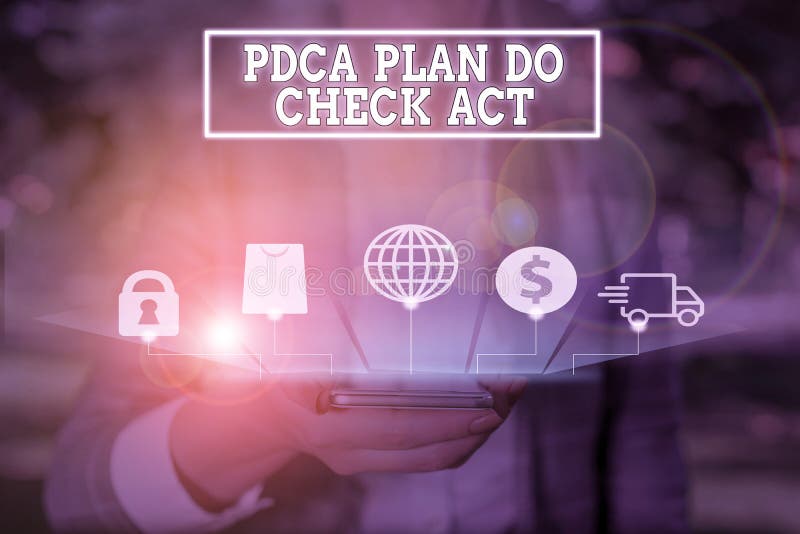 Handwriting text writing Pdca Plan Do Check Act. Concept meaning Deming Wheel improved Process in Resolving Problems. stock image