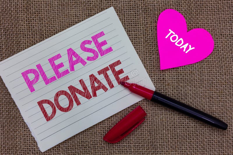 Handwriting text Please Donate. Concept meaning Supply Furnish Hand out  Contribute Grant Aid to Charity Display of Different Color Sticker Notes  Stock Photo - Alamy