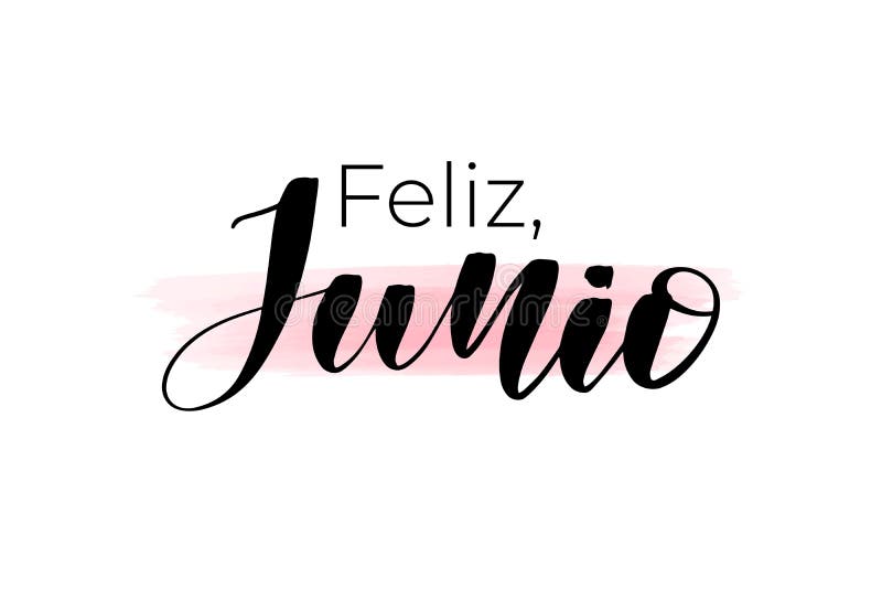 Inspirational handwritten brush lettering happy June in Spanish. Vector calligraphy illustration isolated on white background. Typography for banners, badges, postcard, t-shirt, prints, posters