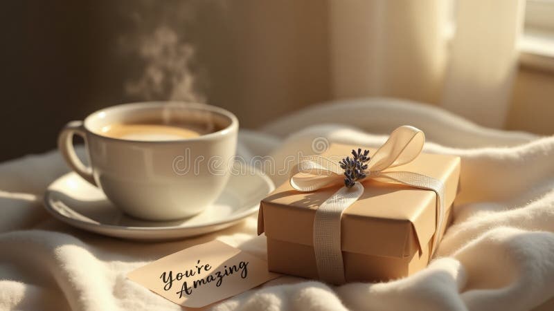 A handwritten card. A cozy blanket and a cup of coffee create a serene and inviting vibe vector illustration