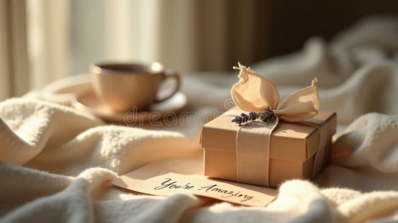 A handwritten card. A cozy blanket and a cup of coffee create a serene and inviting vibe vector illustration