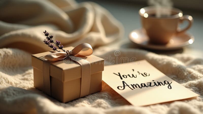 A handwritten card. A cozy blanket and a cup of coffee create a serene and inviting vibe royalty free illustration