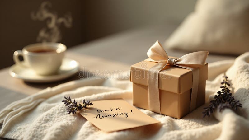 A handwritten card. A cozy blanket and a cup of coffee create a serene and inviting vibe vector illustration