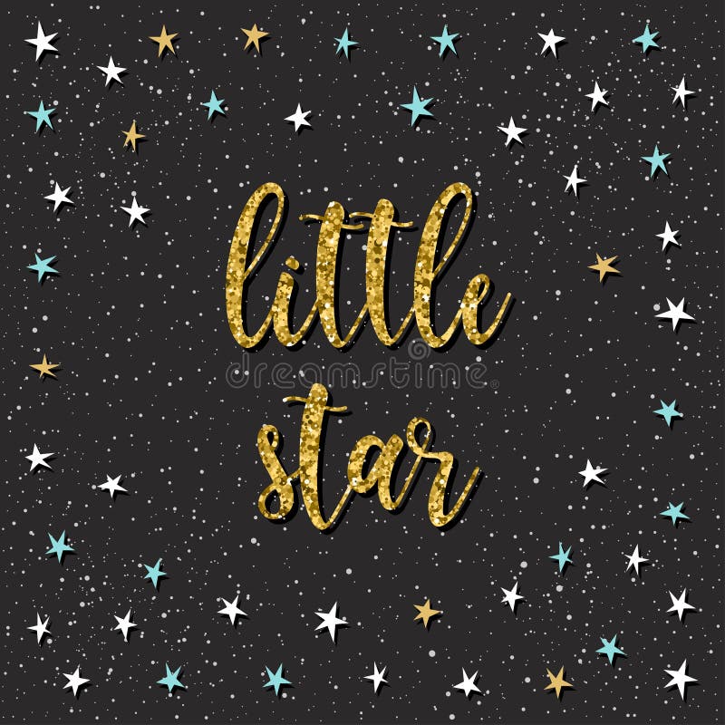 Handwritten lettering isolated on black. Handmade little star quote and applique star stock illustration Handwritten lettering isolated on black. Handmade little star quote and applique star stock illustration
