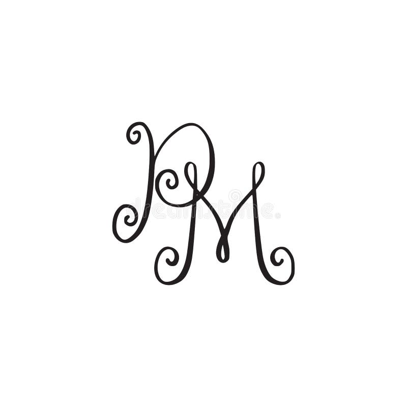 pm ,mp, monogram logo. Calligraphic signature icon. Wedding Logo