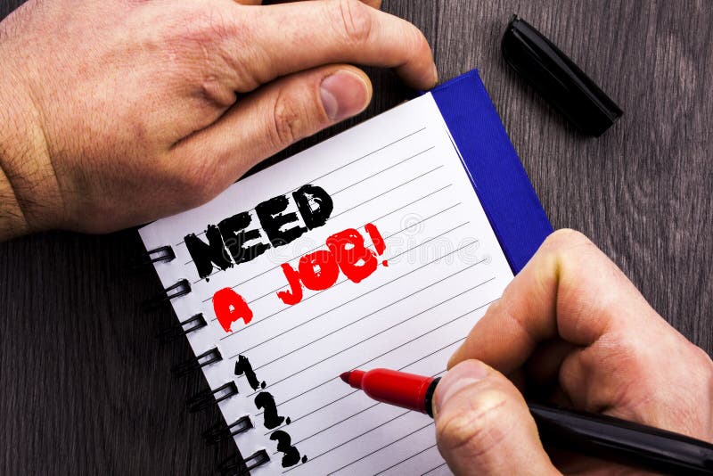 Handwritten text sign showing Need A Job. Conceptual photo Unemployment Jobless Worker Search For Career written on Notebook Book royalty free stock photos
