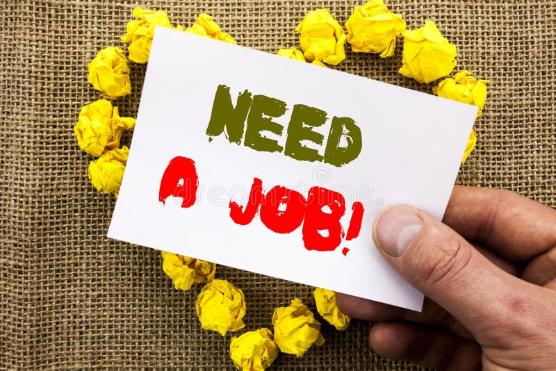 Handwritten text sign showing Need A Job. Conceptual photo Unemployment Jobless Worker Search For Career written on Sticky Note Pa royalty free stock images