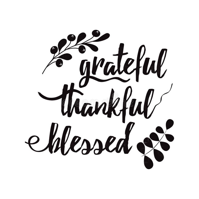 Thankful Grateful Blessed Vector Hand Drawn Card Decorated Floral ...