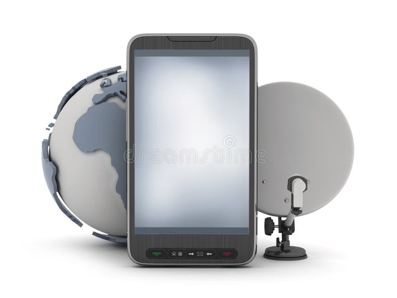 Handy, Erdkugel und Satelitte vektor abbildung Handy, Erdkugel und Satelitte vektor abbildung