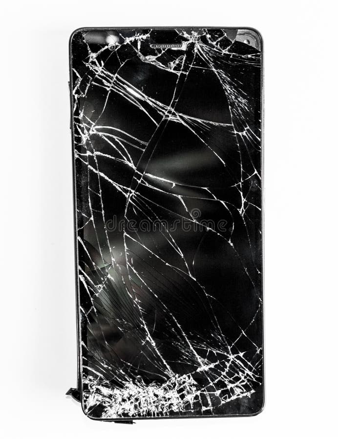 Mobile phone with broken screen on white background. Mobile phone with broken screen on white background