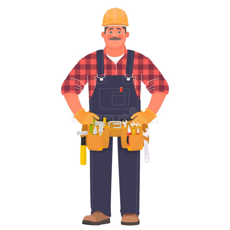 Handyman or Builder. a Man in a Construction Helmet and Work Clothes