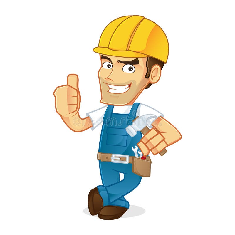 Handyman Leaning and Giving Thumb Up Stock Vector - Illustration of  builder, cartoon: 64013760