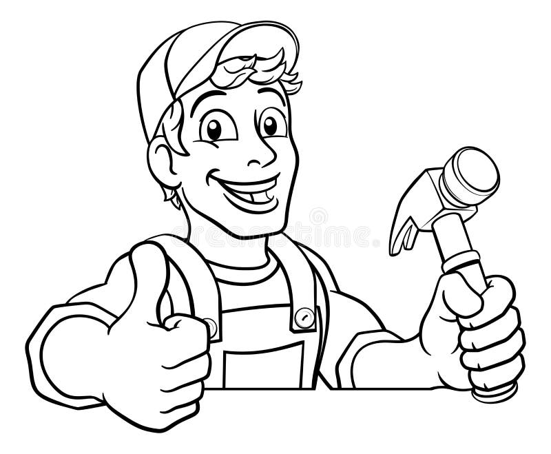 Handyman Hammer Cartoon Man DIY Carpenter Builder vector illustration