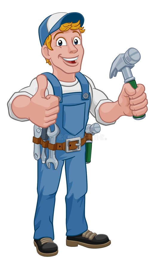 Handyman Hammer Cartoon Man DIY Carpenter Builder vector illustration