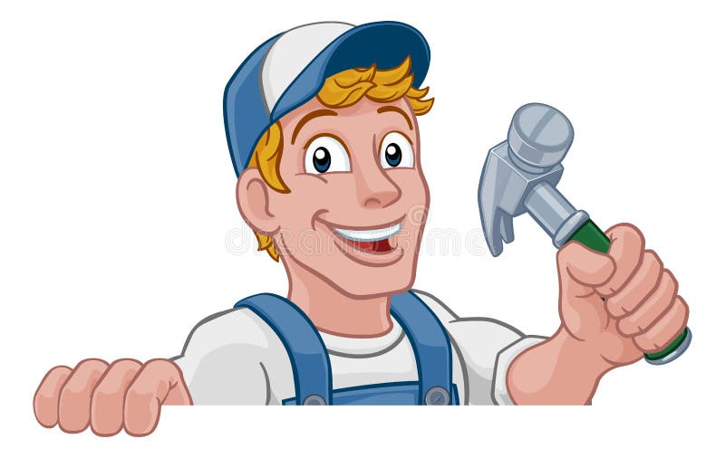 Handyman Hammer Cartoon Man DIY Carpenter Builder stock illustration