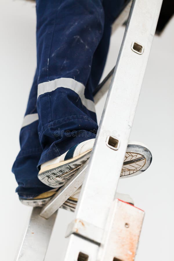 Handyman on Ladder stock photo. Image of employee, electrician 34731730