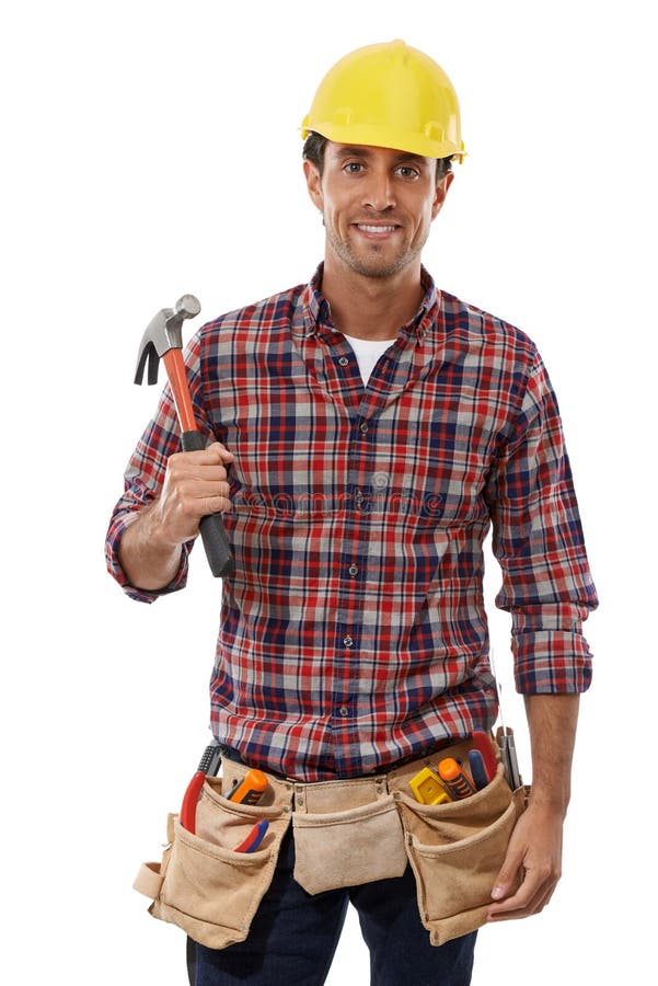 Handyman, Portrait and Man Construction Worker with Hammer ...