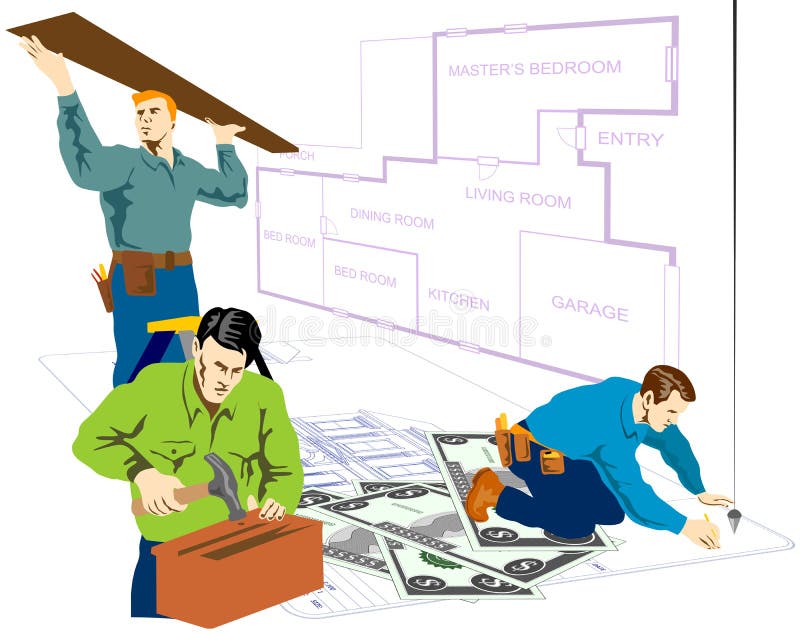 Handymen doing house repair stock illustration Handymen doing house repair stock illustration