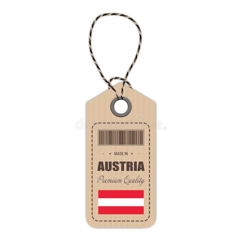 Hang Tag Made In Austria avec l'icône de drapeau d'isolement sur un fond blanc Illustration de vecteur illustration stock Hang Tag Made In Austria avec l'icône de drapeau d'isolement sur un fond blanc Illustration de vecteur illustration stock
