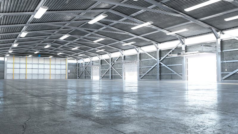 Hangar Interior with Opened Gate Stock Image - Image of storehouse ...