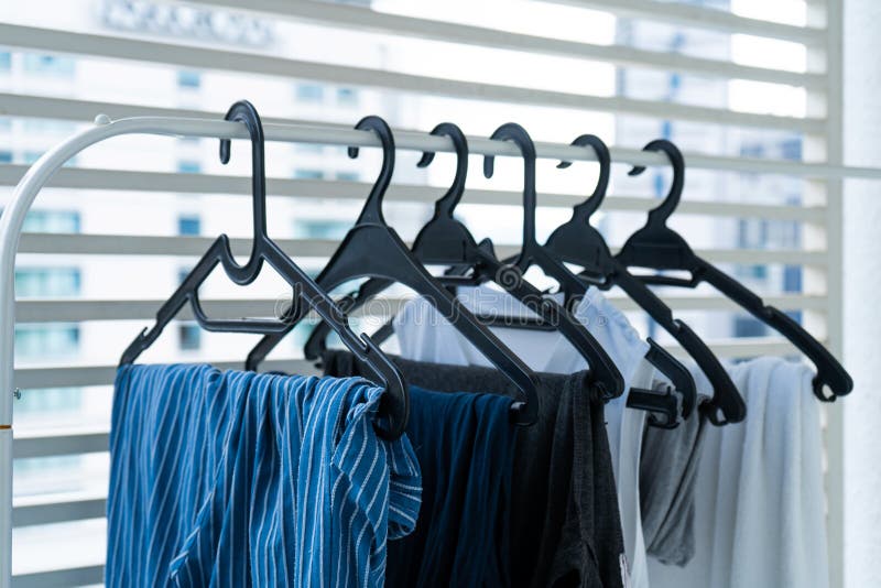 Hangers with Clothes Drying on the Balcony Stock Photo Image of