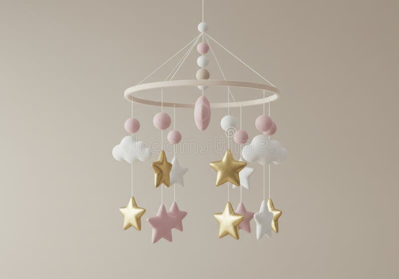 Hanging Baby Mobile with Stars and Clouds in Neutral Nursery royalty free illustration