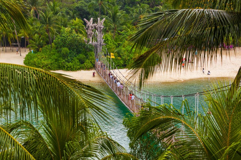 Hanging bridge to Palawan island in Sentosa Singapore