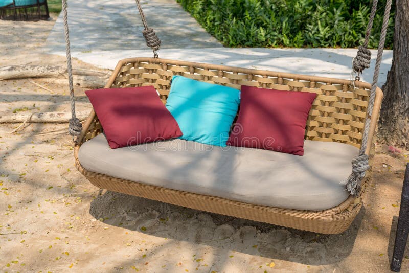 Hanging Chair with Pillow on the Beach Stock Image Image of tropical