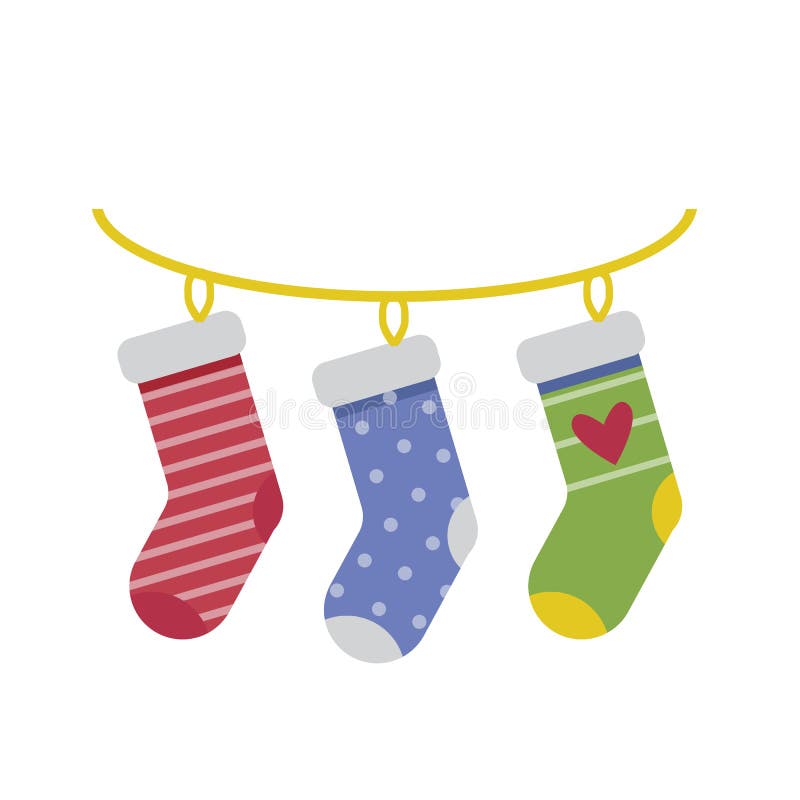 Christmas Socks Hanging On The Rope. Stock Illustration - Illustration ...