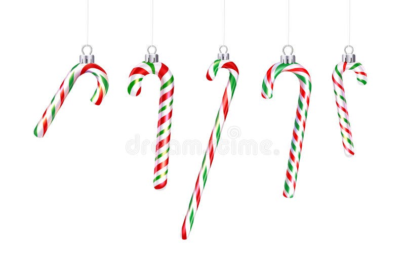 Hanging Christmas white, red, green candy canes stock illustration