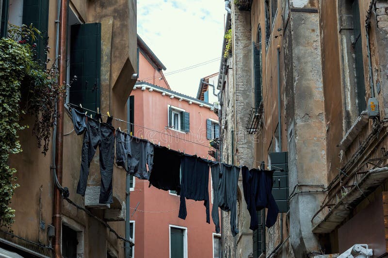 Hanging Clothes in a Little Alley in the Medieval Center of Venice ...