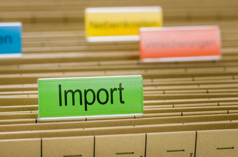 Hanging file folder labeled with Import