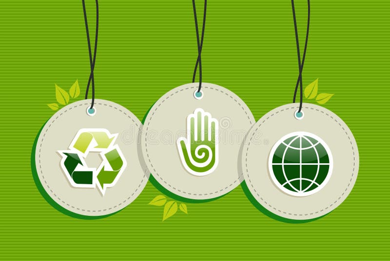 Hanging green recycle planet earth icons set