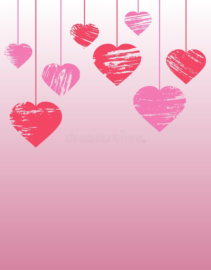 Hanging grunge hearts, great for banner, card, wallpaper for Valentine`s Day, wedding day and etc. Vertical. Vector illustration royalty free illustration Hanging grunge hearts, great for banner, card, wallpaper for Valentine`s Day, wedding day and etc. Vertical. Vector illustration royalty free illustration