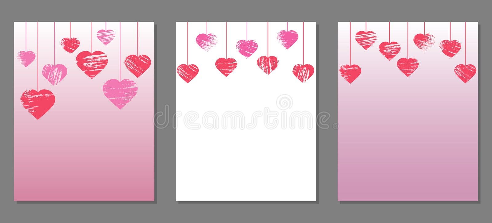 Hanging grunge hearts, great for vertical banner, card, wallpaper for Valentine`s Day, wedding day and etc. Set. Vector stock illustration Hanging grunge hearts, great for vertical banner, card, wallpaper for Valentine`s Day, wedding day and etc. Set. Vector stock illustration