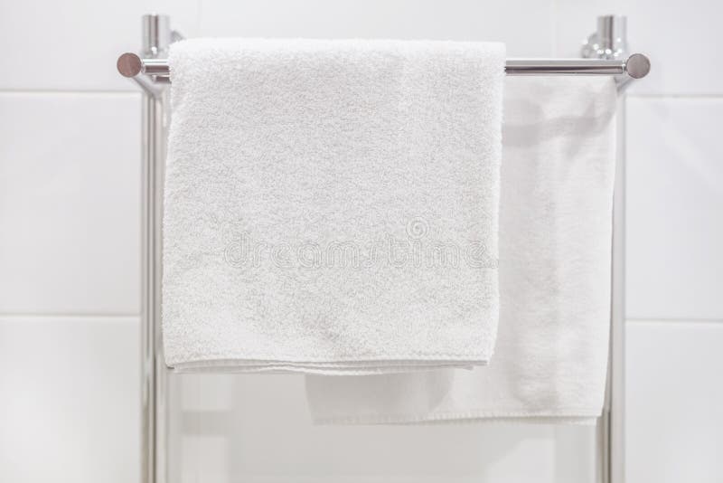 Hanging on a Hanger in the Bathroom White Towels Stock Photo Image of