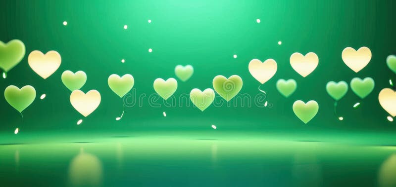 Hanging heart lights on a green background, valentines day concept, copyspace. Day copyspace stock images, royalty-free photos and pictures